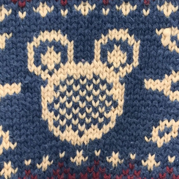 Disney Store Mens Sweater Burgundy Mickey Mouse Head Cable Knit Sleeves Vtg S - Picture 7 of 10